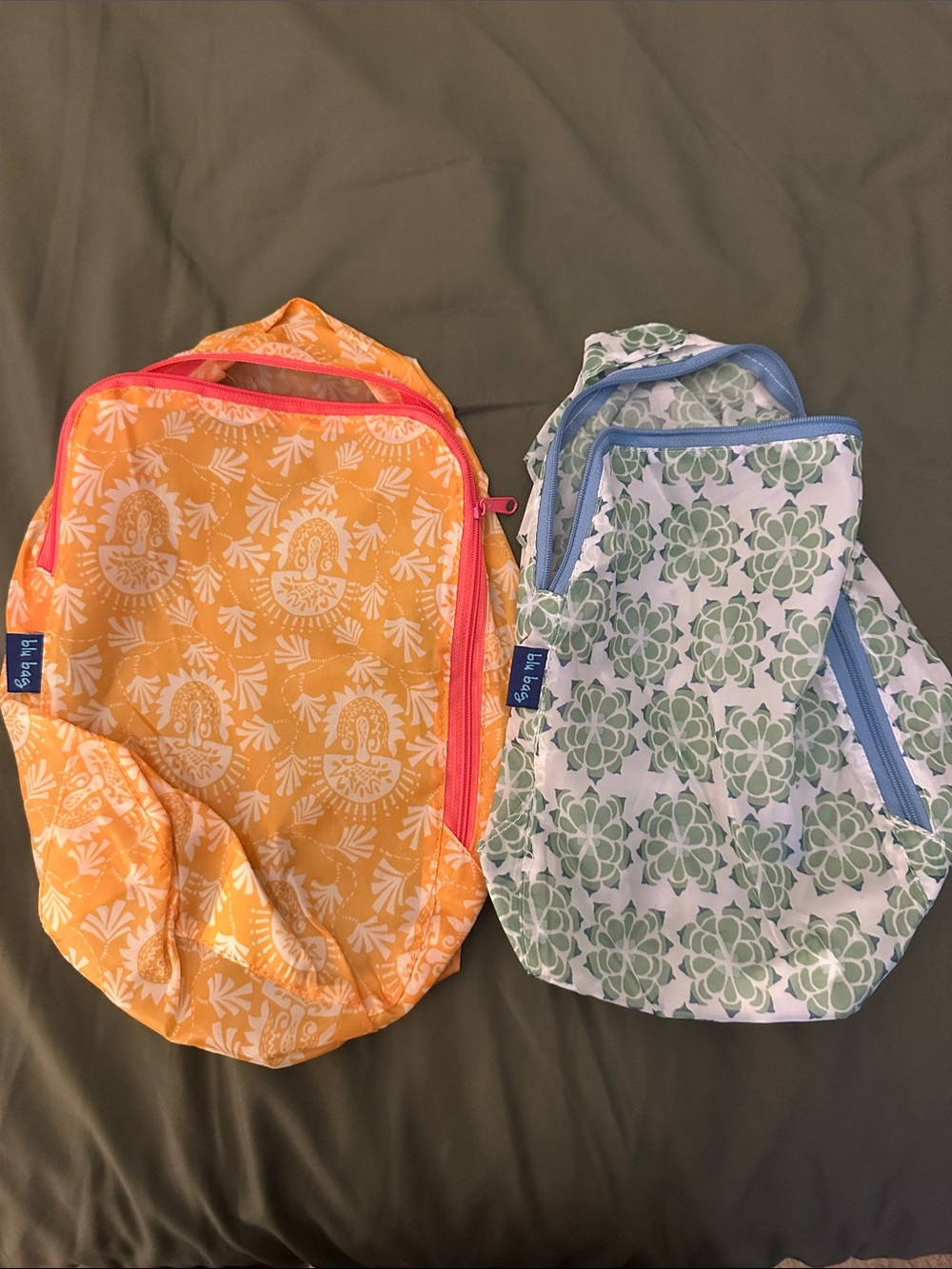blu bag- Set of Two Sets of Floral packing cubs/ storage bags in Green & Orange - Picture 3 of 6